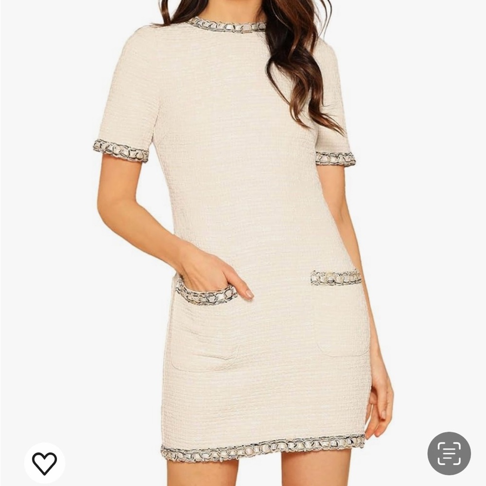 Floerns Women's Tweed Short Sleeve Shift Tunic Dress with Pockets White